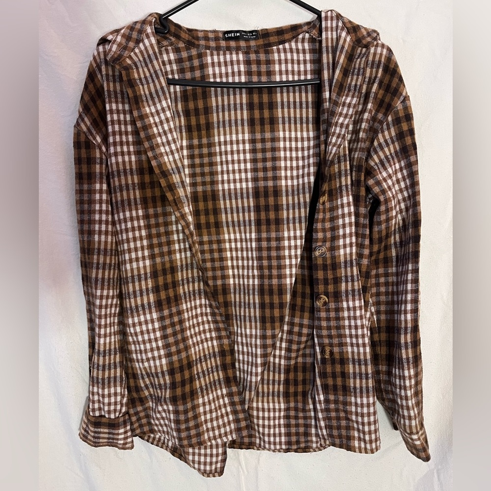 SHEIN Plaid Brown Flannel